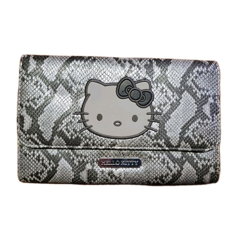 Sanrio Hello Kitty Snake Print Clutch Purse Gray & White 2012
